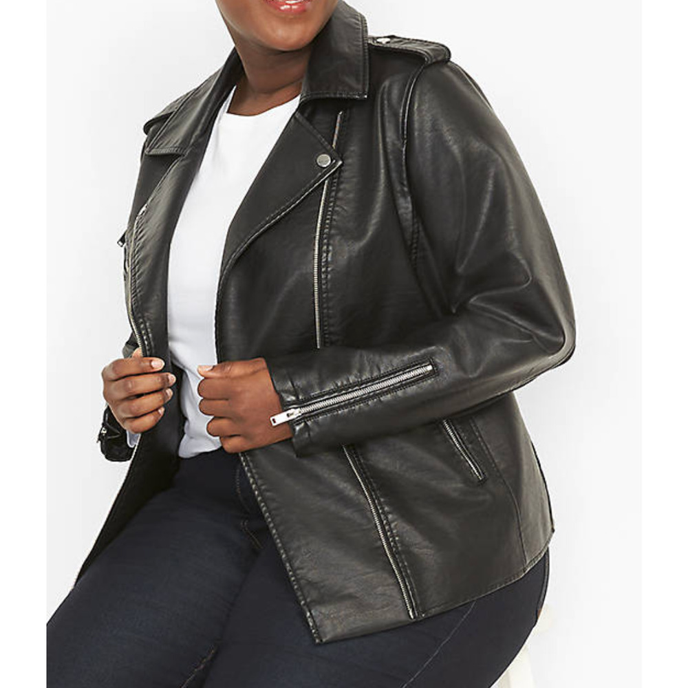 NEW LANE BRYANT BLACK FAUX LEATHER MOTO JACKET COAT SZ 22/24